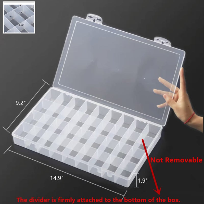 Feadily 3PCS 36 Grids Large Plastic Organizer Box with Dividers, Compartment Organizer Box for Nail Accessories/Screw/Sewing Arts and Oil Paint, Bead Storage Containers 14.9 Inch x 9.2 Inch x 1.9 Inch (Clear) - Image 2